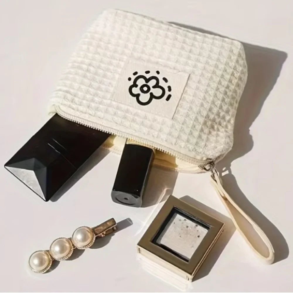 Waffle Textured Pouch Set - Green, Cream, and Brown